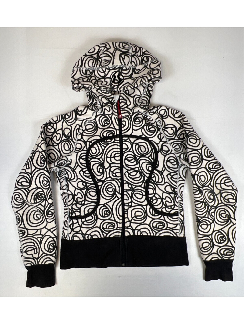 Lululemon Women XS/S Black White Full Zip Hoodie Sweatshirt Swirl Pattern